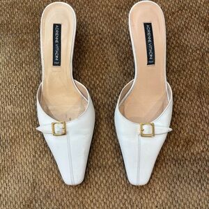 SOLD
Adrienne Vittadini Cream Mules with Gold Buckle
